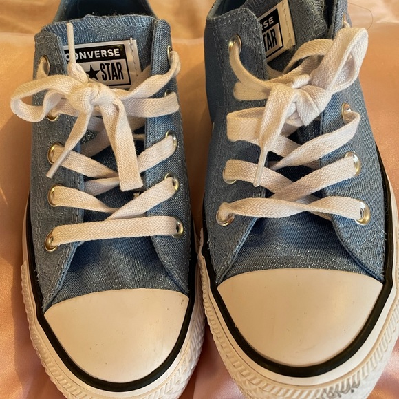 Ladies Blue Shimmer Converse - Picture 3 of 5